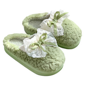 Women's Sweet Bow Indoor Home for Slippers Manufacturers' Warm Closed-Toe Soft Plush Anti-Slip Winter for Slippers for Summer - Product Image 4