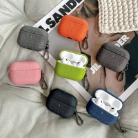 Grosir Casing Earphone Denim Kulit PU Klip Sabuk Tenun Tangan Motif Kotak-kotak DIY Kain Bertekstur untuk Earphone Generasi 2 3 4