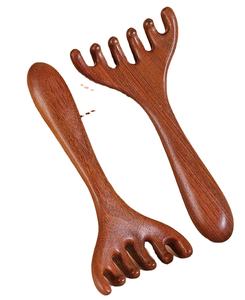 Masajeador de pelo de terciopelo de sándalo peine de meridiano de hombro de seis dientes peine de masaje de seis garras peine de masaje de terciopelo de madera hecho a mano - Product Image 1