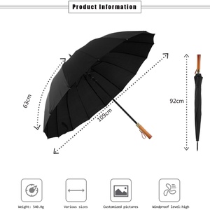 Custom Straight Golf <b>Umbrella</b> with Logo Printing 16K Windproof UV Protection 16 Ribs Wood Handle - Product Image 2