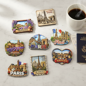 Aimant de réfrigérateur en bois 3D époxy personnalisé avec logo, en gros – Souvenir de voyage irrégulier de Paris, Provence et Bordeaux - Product Image 1