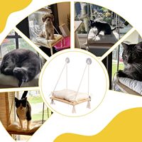 Perchoir de fenêtre pour chat en bois de pin naturel et corde avec ventouses et coussin moelleux