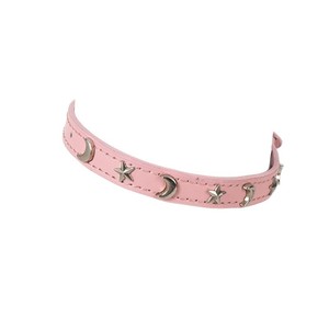 Collier pour animaux de compagnie avec rivets étoiles et lunes et clochette pour chat et chien, taille moyenne, couleur unie de luxe, toutes saisons, vente en gros - Product Image 2