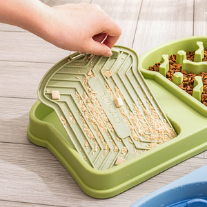 Bol d'alimentation lent pour chats avec tapis à lécher, double plat, design anti-renversement, couleur verte - Product Image 1