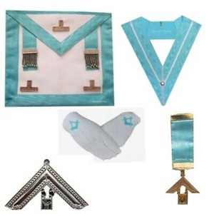 Maçonnique Regalia Craft Worshipful Tablier en cuir d'agneau Collier Bijou Gants Ensemble Techniques brodées Badge à coudre magnétique - Product Image 2