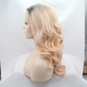 Peluca larga con frente de encaje sintético Ombre de oro <span class=keywords><strong>rosa</strong></span>, ondas degradadas rosas suaves con pelos de bebé, fibra respetuosa con el calor para editorial de fantasía - Product Image 3