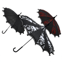 Parapluie pagode droit en dentelle 21IN*16K, en pongé 190T, style japonais, à long manche, personnalisé pour Halloween, protection manuelle contre le soleil et la pluie