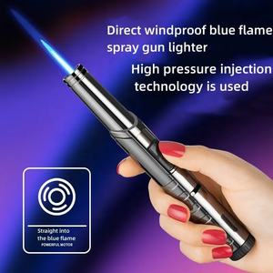 Vente en gros Logo personnalisé <span class=keywords><strong>Chalumeau</strong></span> bleu coupe-vent <span class=keywords><strong>Cuisine</strong></span> BBQ Flamme Unique Butane Rechargeable Cigare Torche Fire Jet Gun Briquet à <span class=keywords><strong>gaz</strong></span> - Product Image 2