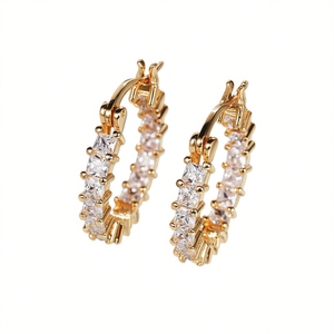 Orecchini a Cerchio E1016 in Oro Bianco con Cristalli e Strass, Lussuosi per Uso Quotidiano Femminile - Product Image 1