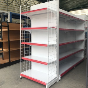 Gondole de supermarché de qualité supérieure en acier robuste à 4 étagères avec panneau arrière uni et personnalisation d'un côté pour magasin de détail - Product Image 5