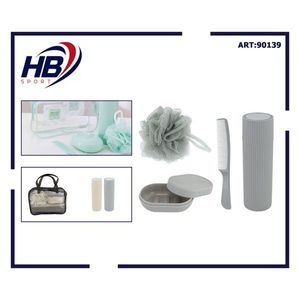Set de Artículos de Aseo de 4 Piezas, Kit de Viaje con Jabonera, Peine, Esponja y Portacepillos de Dientes, Gris - Product Image 3