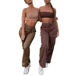 Vendita calda nuova moda donna estate Streetwear Jeans larghi a vita media <span class=keywords><strong>pantaloni</strong></span> dritti in Denim <span class=keywords><strong>con</strong></span> tasche a gamba larga <span class=keywords><strong>pantaloni</strong></span> Cargo - Product Image 6