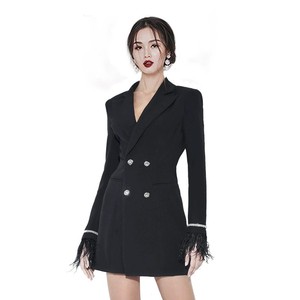 Nuovo vestito dimagrante blazer senza schienale con maniche in cristallo piumato doppiopetto <span class=keywords><strong>nero</strong></span> per le donne - Product Image 1