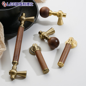 LCCDIS Solid Brass Wooden Handle T-Shaped Chinese Style Drawer Wardrobe Door <b>Knob</b> Durable Furniture Hardware - Product Image 1