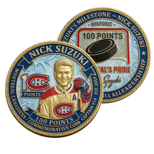 Pièce commémorative Suzuki 100 points, en relief coloré, artisanat métallique, souvenir pour les fans de hockey - Product Image 1