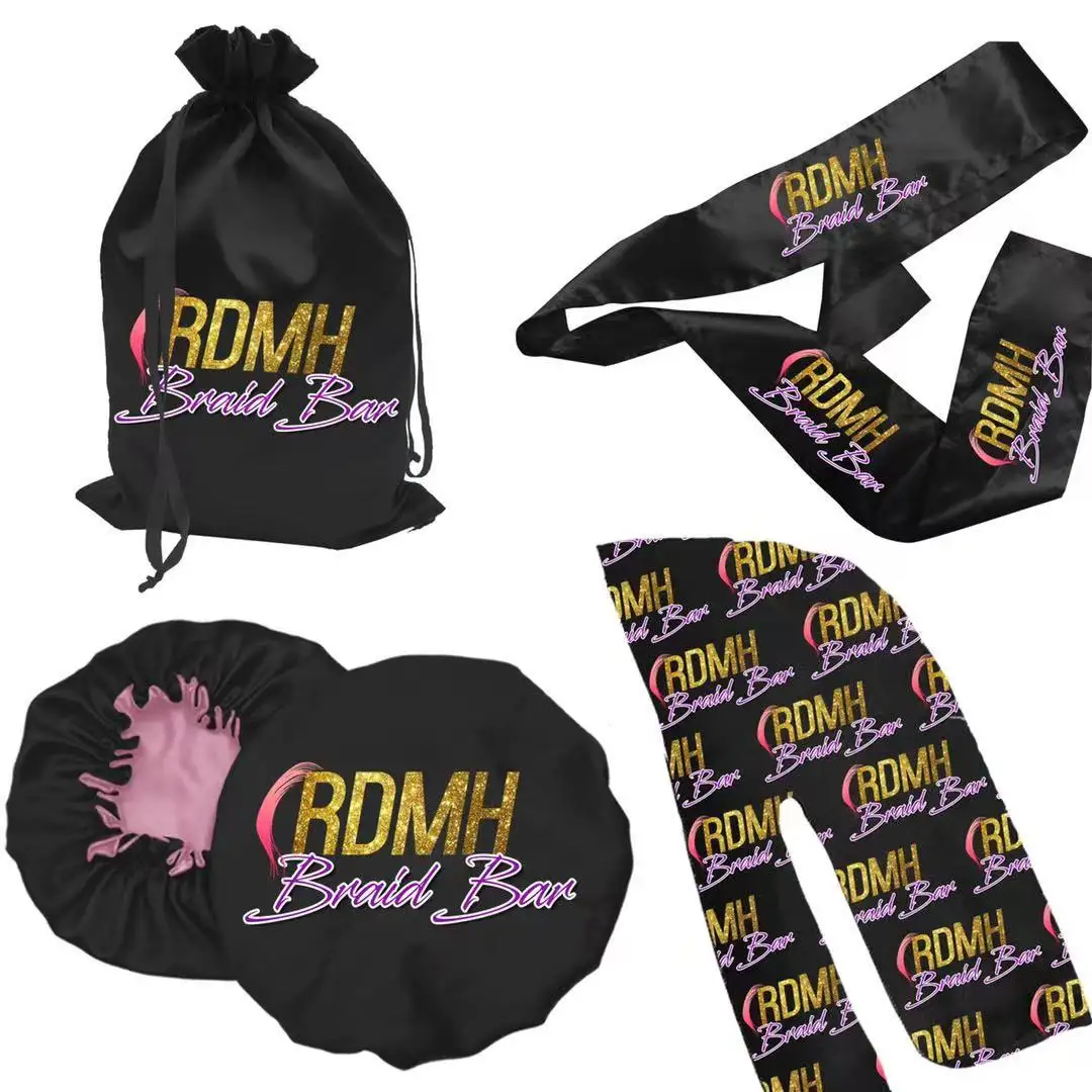 Custom logo satin hair accessories factory vendor bonnet silk head wrap lashes hair packaging bundles wig bags
