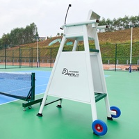Chaise d'arbitre de tennis en alliage d'aluminium avec assise perforée, tablette d'écriture, support de microphone et auvent
