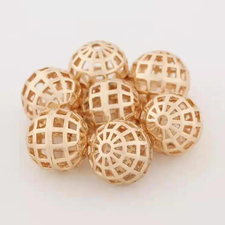 2021DIY metal beads wholesale brass gold-plated loose beads jewelry making materials hollow balls separated handmade accessories