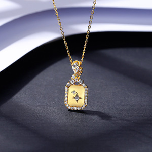 S925 sterling silver women's <b>necklace</b>, simple and exquisite gold rectangular pendant <b>necklace</b>, high-quality jewelry - Product Image 3