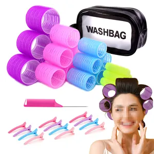 37PCS/Set Nylon Plastic Hair Rollers No Heat Self Grip Hair Rollers Set with Comb and Duckbill Clips