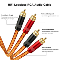 Câble audio stéréo 2 RCA pour système Hi-Fi, amplificateur, enceintes actives ou caisson de basses avec fiches plaquées or, compatible audio numérique