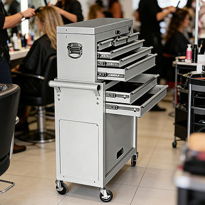 Chariot de coiffeur professionnel noir en métal avec rotation à 360°, chariot à outils de salon avec roulettes, chariot de coiffeur - Product Image 2