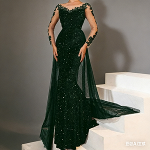 <span class=keywords><strong>Elegante</strong></span> <span class=keywords><strong>Abito</strong></span> da Sera <span class=keywords><strong>Lungo</strong></span> in Pizzo per Donne, Vestito da Cerimonia alla Moda, Lunghezza a Terra, Scollo a V, in Fibra di Poliestere, Vita Impero - Product Image 5