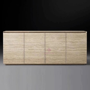 Thanh lịch màu be travertine tv console với tủ thủ công đá tự nhiên hiện đại hình chữ nhật thiết kế cho phòng khách - Product Image 3