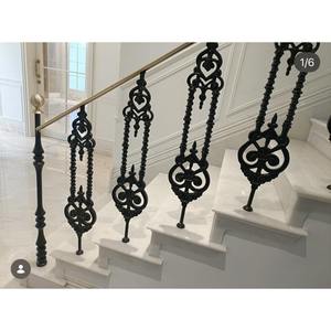 Balustres d'escalier en fer forgé de luxe en gros, décoratifs, modèles classiques, revêtement poudré, durables, pour escaliers intérieurs - Product Image 6