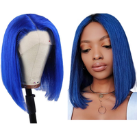 Grosir Blue12a SDD rambut manusia Remy Brasil Wig depan penuh 13x4 Bob lurus pendek sebelum dipetik tanpa lem transparan HD Swiss