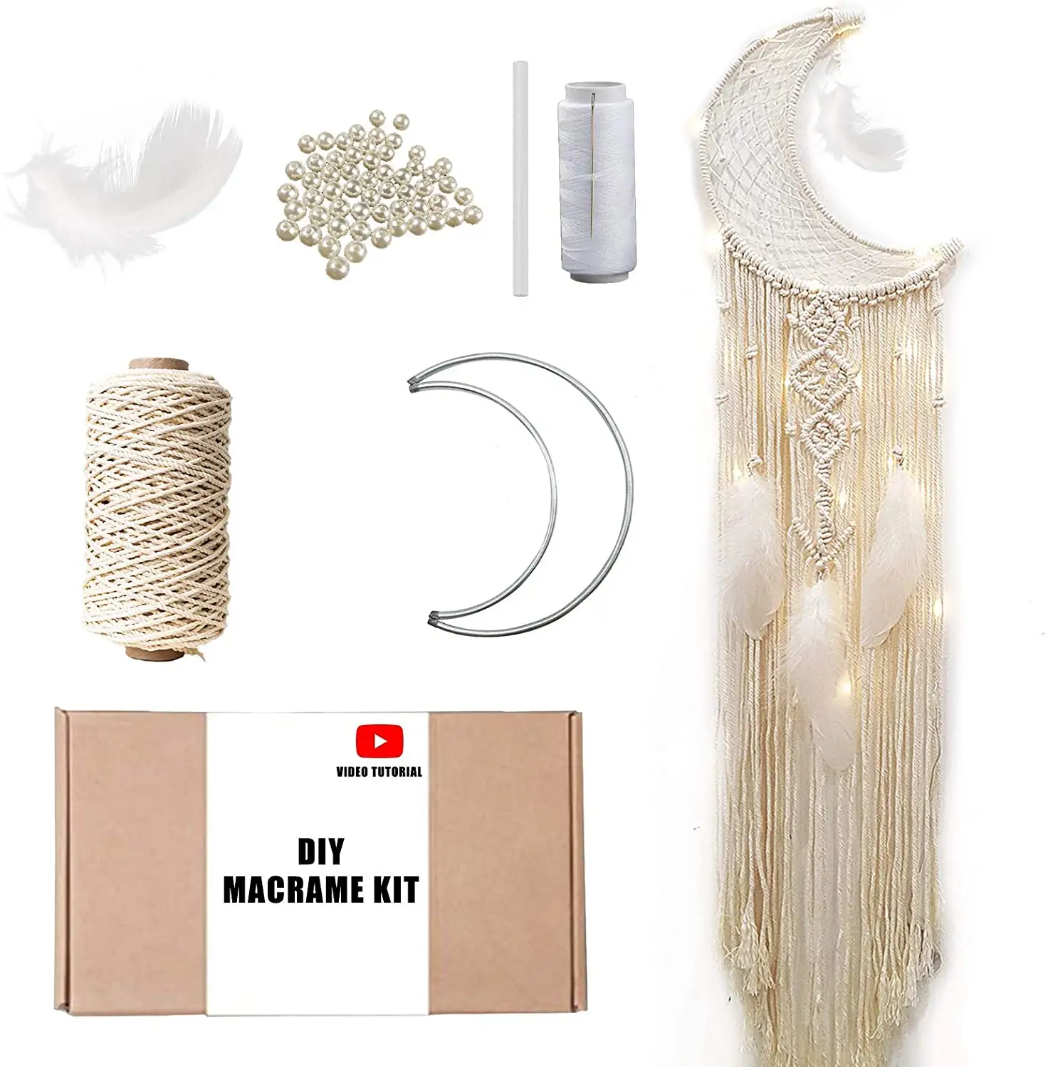 Make your own bohemian style home decor wall hanging crescent moon dreamcatcher diy macrame craft kits for teens adults