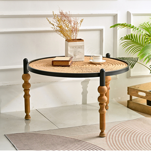 High Quality Accent Farmhouse <b>Round</b> Wood Carved <b>Coffee</b> <b>Table</b> with 3 Legs for Living Room - Product Image 3