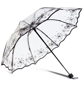 Parapluie publicitaire pliant en 3 sections, transparent, moderne, imprimé, 8 baleines, en polyester - Product Image 3