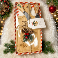 Ensembles de planches à fromage en bambou personnalisables, coffret de Noël, mini planche à découper avec couteau à fromage, motif arbre de Noël