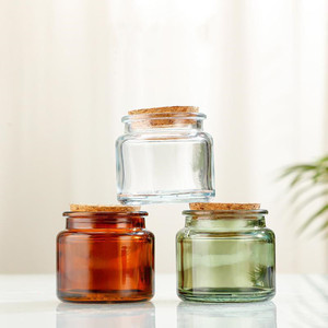 Tarro de vela de vidrio pequeño verde marrón a bajo precio del fabricante con tapa de corcho para tarros de vela de muestra - Product Image 2
