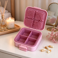 Boîte à pilules portable à 4 compartiments avec brosse en silicone, organiseur de médicaments de voyage, étui à pilules pour le stockage des vitamines