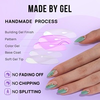 Ongles artificiels en amande faits main, design de marque privée, faux ongles avec ligne dorée, luxe, gels souples à presser