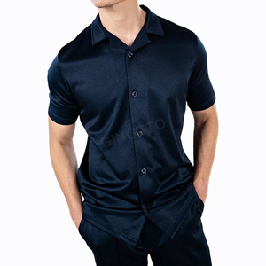 Ensemble de chemises à manches courtes décontractées en coton mercerisé pour hommes, <span class=keywords><strong>tenue</strong></span> en deux pièces, streetwear, logo personnalisé, vente en gros - Product Image 2
