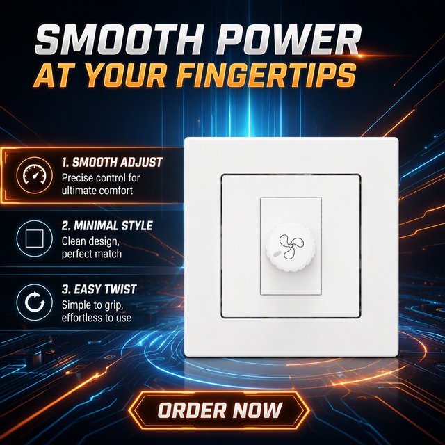Professional Durable Rotary Fan 1-gang Speed Control Switch Slim Square Design Wall-Mounted Regulator Easy Installation