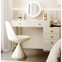 Ensemble de coiffeuse minimaliste style crème entièrement en métal, cadre laqué sans formaldéhyde, miroir à LED annulaire, commode à six tiroirs