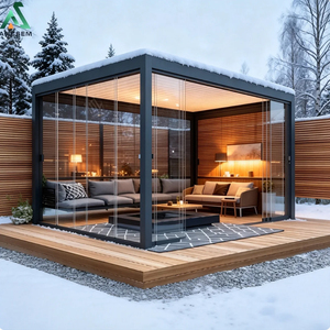 Pergola à lames orientables en aluminium de luxe ANCSEM avec cuisine extérieure, barbecue, cadre enduit de peinture thermique imperméable pour <span class=keywords><strong>piscine</strong></span>/cour - Product Image 4