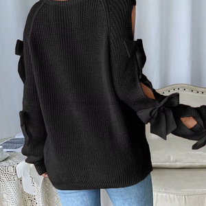 Women's Fall New Arrival Round Neck Bow-Decorated Long Sleeve Loose Knit <b>Pullover</b> <b>Sweater</b> Fashion - Product Image 6