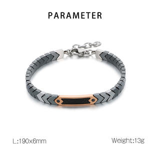 Özel kazınmış paslanmaz çelik gül altın zincir bağlantı bilezik bilek bandı manşet bilezik hematit taş ve ayarlanabilir zincir ile - Product Image 5