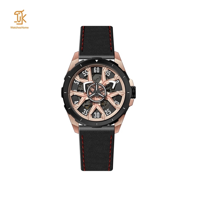 Luxury Car Hub Wheel Automatic Watch for Men Custom Brand Waterproof Rotating Dial Sports Black Leather Mechanical Watches