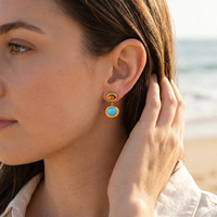 Pendientes de Turquesa Natural Ovalados en Acero Inoxidable Estilo Vintage con Baño de Oro PVD de 18k para Mujer