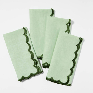 Napperons de mariage à bords festonnés, serviettes en lin pur, monogramme brodé sur mesure, bord vert bleu, serviette en lin - Product Image 2