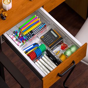 OWNSWING-Contenedores de almacenamiento de plástico para nevera, nuevo diseño, organización de despensa con divisores extraíbles, organizador de cajones de escritorio - Product Image 5