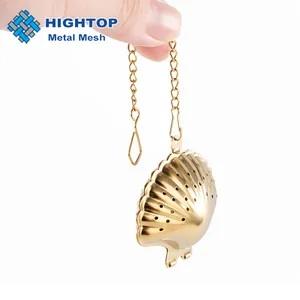 Easy Use And Clean After Steeping Gold Plating Seashell Shape Stainless Steel Loose Leaf Tea Infuser With Chain