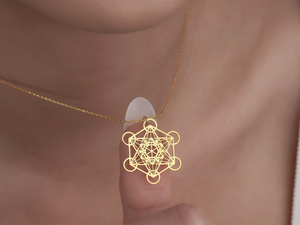 Kalung liontin kubus Metatron trendi perhiasan geometri Kudus berlapis emas & perak dengan hadiah Spiritual bentuk segi enam - Product Image 4