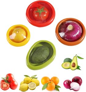 Silicone <b>Fruit</b> <b>Vegetable</b> Anti-Oxidation 4-Piece Manual Storage Container Avocado Saver Holder Reusable Fridge Storage - Product Image 1